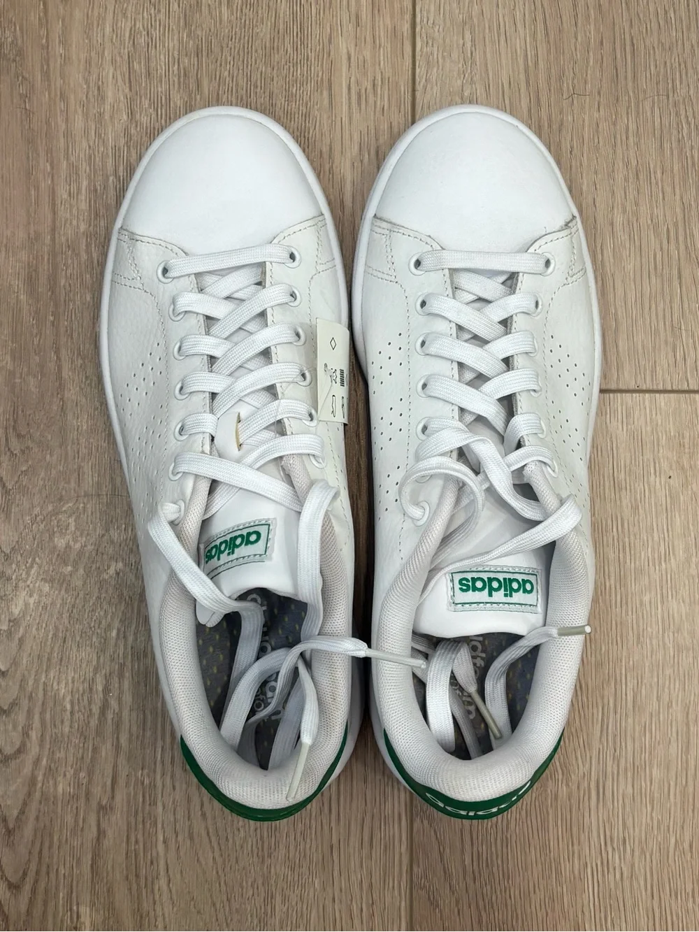 adidas White Leather Sneakers with Green Heel Accents
